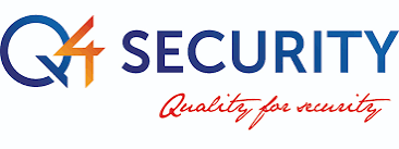 Modré a červené logo SECURITY s písmenami QX a červeným nápisom Quality for security.