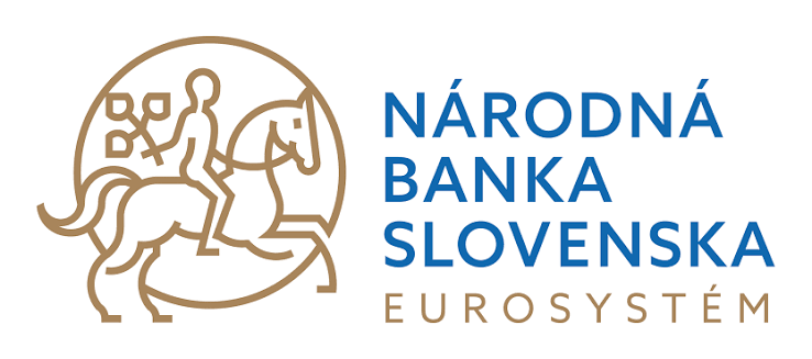 Logo Národná banka Slovenska s hnedým kruhom a postavou, vedľa modrý text Eurosystém.