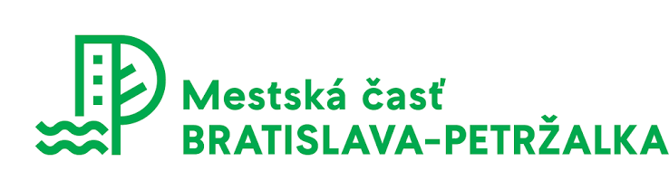 Zelené logo s vlnami a textom „Mestská časť BRATISLAVA-PETRŽALKA“ na bielom pozadí.
