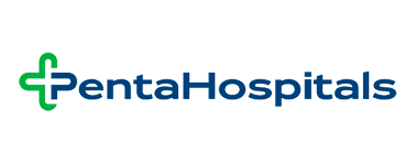 Logo „PentaHospitals“ s modrým textom a zeleným symbolom, na bielom pozadí.